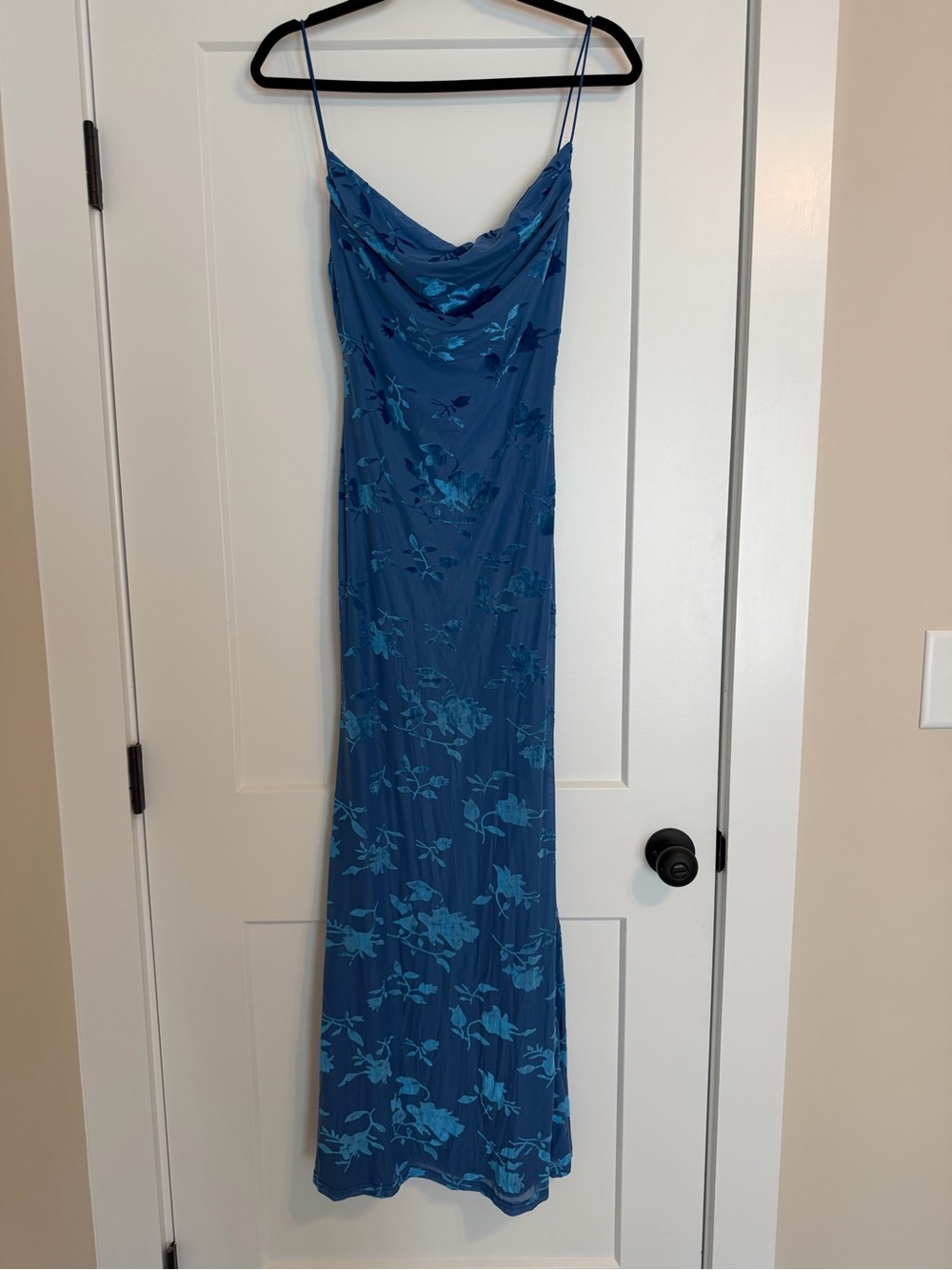 Cowl Neck Blue Floral Maxi Slip Dress